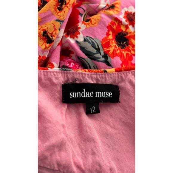 Sundae Muse Floral Halter Cut Out Back Midi Dress Pink Orange Womens Size 12 - Picture 9 of 10